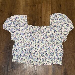 ZARA KIDS Girls Floral Smocked Cropped Top Short Sleeve Shirt Sz 9